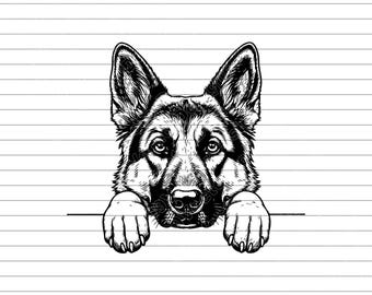 German Shepherd Peeking Silhouette: SVG, PNG, JPG, Clipart (Digital Download)