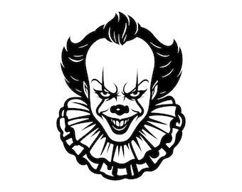 Ilustración vectorial del rostro de Pennywise, SVG, PNG, JPG, arte de Pennywise, imágenes prediseñadas de Pennywise, silueta de Pennywise, payaso de terror, diseño aterrador