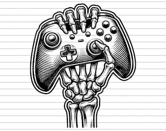 Skeletal Hand Holding Game Controller Vector Illustration, SVG, PNG, JPG, Gaming Skeleton Art, Gamer Clipart, Video Game Design, Gamer Art