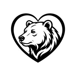 Bear Head Heart Frame Vector Illustration, SVG, PNG, JPG, Bear Lover Art, Bear Clipart, Bear Silhouette, Woodland Animal, Bear Head Design