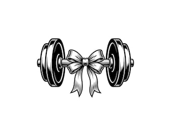Ilustración vectorial de mancuerna con cinta, SVG, PNG, JPG, arte de fitness, clipart de gimnasio, silueta de mancuerna, diseño de entrenamiento, arte de levantamiento de pesas