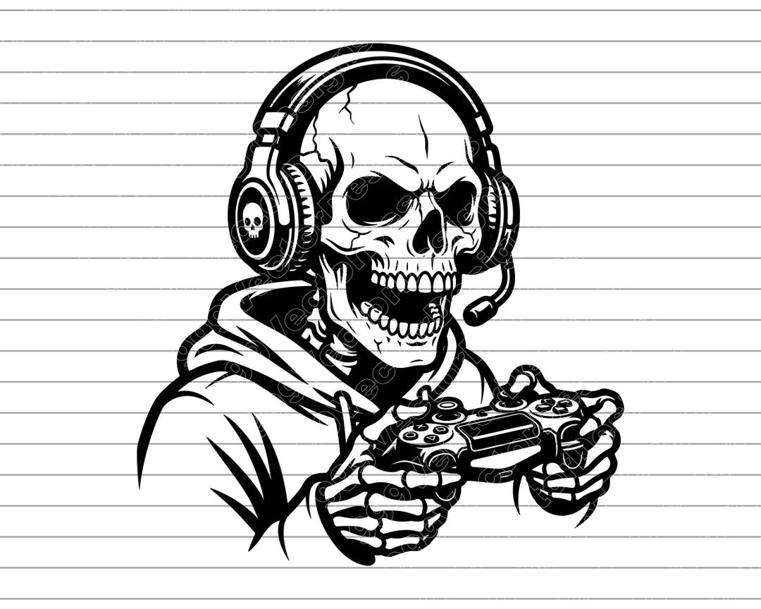 Gaming Skeleton Vector Illustration, SVG, PNG, JPG, Gamer Skeleton ...