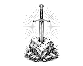 Sword in Stone Vector Illustration, SVG, PNG, JPG, Sword in Stone, Sword Clipart, Sword Silhouette, Sword Art, Fantasy Design, Cricut Art