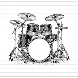 Drum Kit Setup Vector Illustration, SVG, PNG, JPG, Drum Set Art, Drum Clipart, Drum Silhouette, Complete Drum Kit, Music Instrument Design