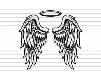 Angel Wings Halo Vector Illustration, SVG, PNG, JPG, Angel Wings, Wings Clipart, Wings Silhouette, Wings Art, Halo Design, Cricut Design