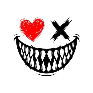 Böser Smiley, Vektor-Illustration, SVG, PNG, JPG, Böser Smiley Kunst, Smiley Clipart, Smiley Silhouette, Gruseliges Gesichtsdesign, Horror Smiley
