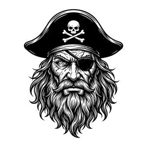 Pirate Vector Illustration, SVG, PNG, JPG, Pirate, Pirate Clipart, Pirate Silhouette, Skull Pirate Design, Buccaneer Print, Pirate Cricut