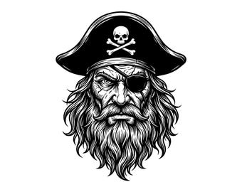 Pirate Vector Illustration, SVG, PNG, JPG, Pirate, Pirate Clipart, Pirate Silhouette, Skull Pirate Design, Buccaneer Print, Pirate Cricut