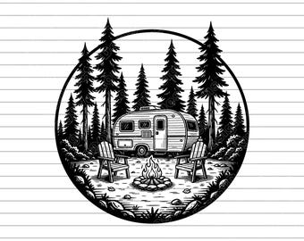 Camping Vector Illustration, SVG, PNG, JPG, Camping Art, Camp Clipart, Camping Silhouette, Outdoor Adventure, Nature Camping, Emblem, Cricut