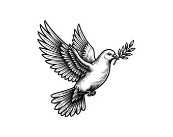 Ilustración vectorial de la paloma de la paz (SVG, PNG y JPG): Arte de la paloma de la paz, imágenes prediseñadas de paloma, silueta de paloma, diseño de paloma volando, símbolo de la paz, diseño de Cricut