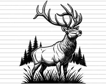 Elk Vector Illustration, SVG, PNG, JPG, Elk Art, Elk Clipart, Elk Silhouette, Wildlife Elk, Nature Animal, Elk Cricut Design, Print Design