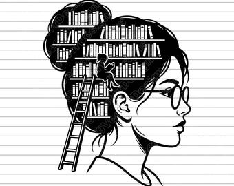 Book Lover Girl Vector Illustration, SVG, PNG, JPG, Reading Girl Art, Girl Clipart, Girl Silhouette, Bookish Design, Library Lover, Cricut