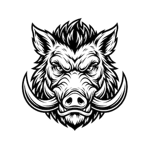 Ilustración vectorial de cabeza de jabalí, SVG, PNG, JPG, jabalí, clipart de jabalí, silueta de jabalí, jabalí agresivo, diseño de caza, diseño de Cricut