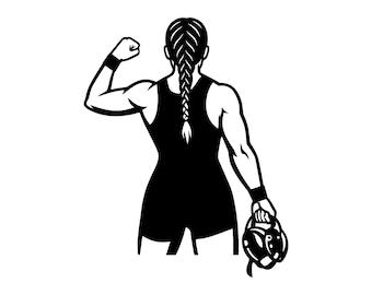 Ilustración vectorial de luchadora femenina, SVG, PNG, JPG, mujeres luchando, clipart de luchadora, silueta de luchadora, diseño de chica luchando, Cricut