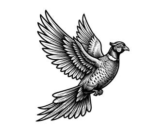 Pheasant in Flight Vector Illustration, SVG, PNG, JPG, Flying Pheasant, Pheasant Clipart, Pheasant Silhouette, Hunting Bird Design, Cricut