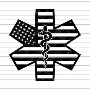 EMT Stern des Lebens Vektor-Illustration, svg, png, jpg, Sanitäter Kunst, Clipart, EMT Silhouette, US Flagge Design, medizinisches Symbol, Cricut Datei