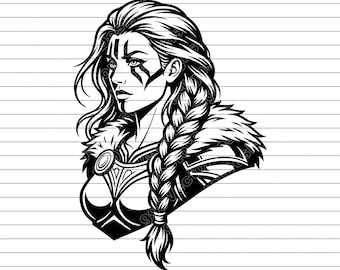 Valkyrie Warrior Vector Illustration, SVG, PNG, JPG, Female Goddess Art, Norse Valkyrie Design, Warrior Woman Clipart, Valkyrie Silhouette
