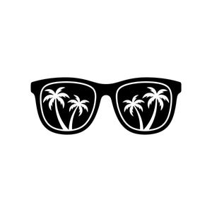 Palme Brille - Vektor-Illustration: (SVG PNG JPG) Sommer Strand Kunst, Sonnenbrille Clipart, Tropische Silhouette, Urlaubsdesign, Strandliebhaber