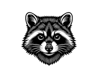 Raccoon Head Vector Illustration, SVG, PNG, JPG, Raccoon Head, Raccoon Clipart, Raccoon Silhouette, Raccoon Cricut, Raccoon Design, Raccoon