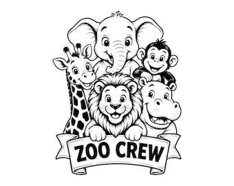 Zoo Crew Vector Illustration, SVG, PNG, JPG, Zoo Crew, Zoo Clipart, Zoo Silhouette, Zoo Art, Animal Design, Cricut Art, Print Design, Safari
