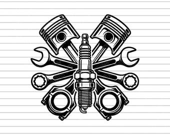 Mechanical Garage Crest Vector Illustration, SVG, PNG, JPG, Garage Art, Logo, Automotive Clipart, Garage Silhouette, Car Workshop, Mechanic