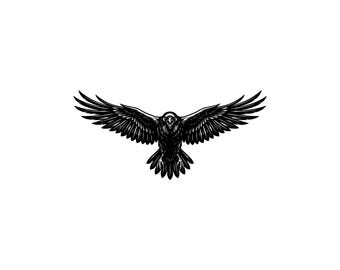 Raven Flying Vector Illustration, SVG, PNG, JPG, Raven Art, Raven Clipart, Raven Silhouette, Flying Raven, Raven Design, Raven Cricut Design