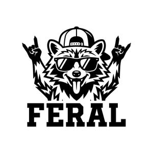 Feral Raccoon Vector Illustration, SVG, PNG, JPG, Raccoon, Raccoon Clipart, Raccoon Silhouette, Feral Text Design, Rock Hand Gesture, Cricut