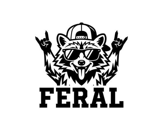 Feral Raccoon Vector Illustration, SVG, PNG, JPG, Raccoon, Raccoon Clipart, Raccoon Silhouette, Feral Text Design, Rock Hand Gesture, Cricut