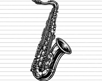 Saxophone Vector Illustration (SVG PNG JPG) Saxophone Clipart, Jazz Instrument, Sax Silhouette, Music Instrument Design, Jazz Music, Cricut