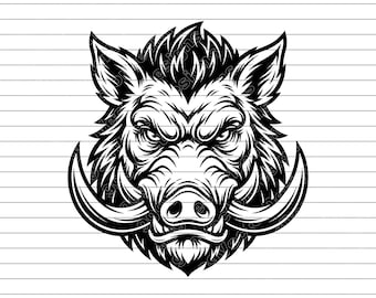 Wild Boar Head Vector Illustration, SVG, PNG, JPG, Wild Boar, Boar Clipart, Boar Silhouette, Aggressive Boar, Hunting Design, Cricut Design