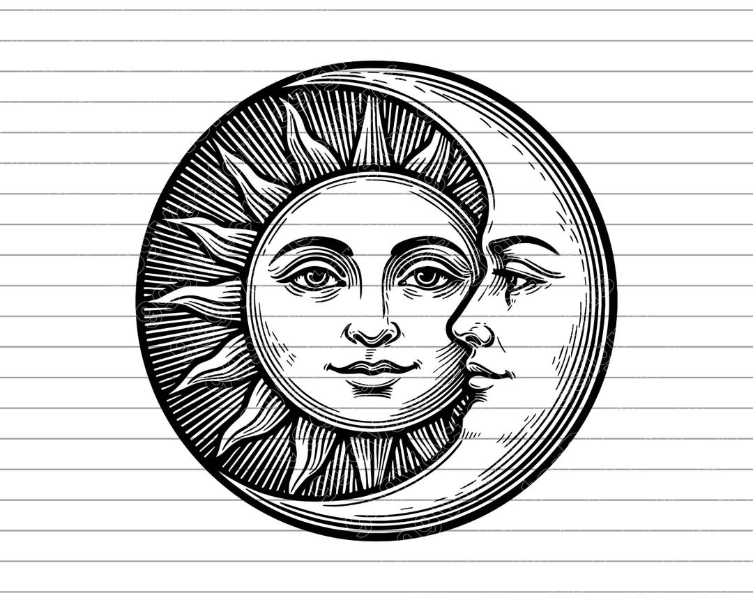 Sun and Moon Face Vector Illustration, SVG, PNG, JPG, Sun and Moon, Sun ...