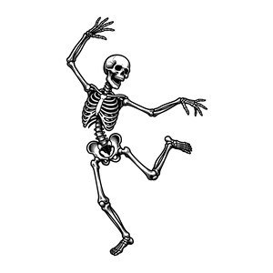 Ilustración vectorial de esqueleto bailando (SVG PNG JPG) Esqueleto bailando, imágenes prediseñadas de esqueleto, silueta de esqueleto, esqueleto, huesos bailando, Cricut
