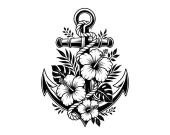 Floral Anchor Vector Illustration, SVG, PNG, JPG, Anchor Clipart, Anchor Silhouette, Anchor Cricut, Anchor Design, Anchor Art, Print Design