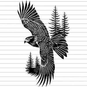 Orzeł w locie, ilustracja wektorowa, svg, png, jpg, sztuka, clipart, sylwetka, lecący ptak, dziki drapieżnik, majestatyczny projekt, cricut