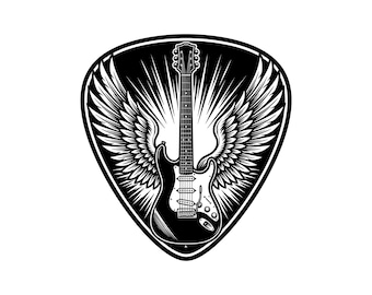 Guitar Wings Plectrum Vector Illustration, SVG, PNG, JPG, Guitar Wings, Plectrum Clipart, Guitar Silhouette, Music Lover, Guitar Cricut, Art