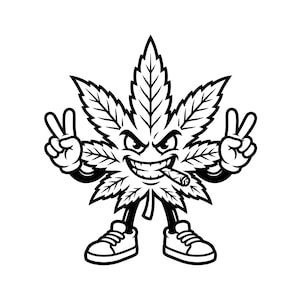 Rolig fredstecken med ogräsblad, vektorillustration, SVG, PNG, JPG, cannabisblad, marijuana clipart, ogrässilhuett, fred, rolig ogräsdesign