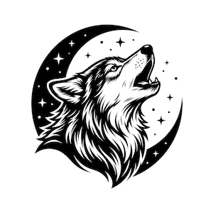 Howling Wolf Vector Illustration: (SVG PNG JPG) Wolf Art, Wolf Clipart, Wolf Silhouette, Wild Animal Design, Wolf Lover Print, Cricut Design