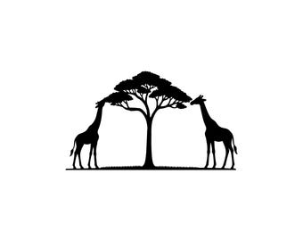 Giraffe Vector Illustration, SVG, PNG, JPG, Giraffe Art, Giraffe Clipart, Giraffe Silhouette, Two Giraffes, Acacia Tree, Cricut Design
