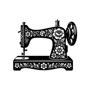 Florale Vintage Nähmaschine Vektor-Illustration - (SVG PNG JPG) Nähliebhaber, Nähen Clipart, Nähen Silhouette, Tailor Design, Handwerk Liebhaber