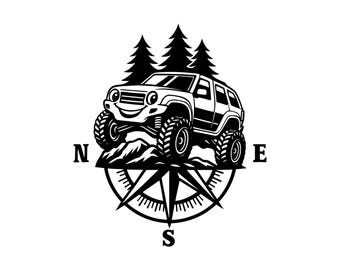Off Road Truck with Adventure Compass Vector Illustration, SVG, PNG, JPG, Truck, Truck Clipart, Truck Silhouette, Adventure Truck Design