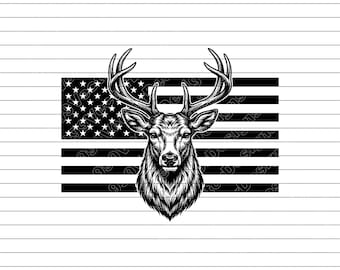 Deer Head Usa Flag Vector Illustration, SVG, PNG, JPG, Patriotic Deer Art, Deer Clipart, Deer Silhouette, American Deer, Wildlife Design
