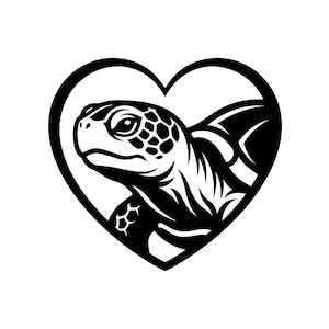 Turtle Head In Heart Frame Vector Illustration: (SVG PNG JPG) Turtle Art, Turtle Clipart, Turtle Silhouette, Sea Turtle Design, Turtle Lover