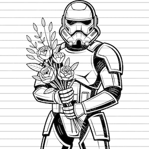 Storm Trooper Holding Flowers Vector Illustration, SVG, PNG, JPG, Storm Trooper, Storm Trooper Clipart, Storm Trooper, Cricut, Cute Trooper