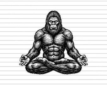 Bigfoot Meditating Vector Illustration, SVG, PNG, JPG, Bigfoot Clipart, Bigfoot, Meditating Sasquatch Design, Forest Creature, Cricut, Art