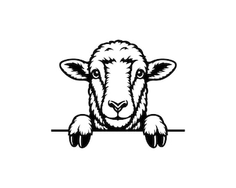 Peeking Sheep Head Vector Illustration, SVG, PNG, JPG, Peeking Lamb Clipart, Farm Animal Silhouette, Cricut Art, Print Design, Cut File