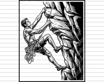 Mountain Climbing Vector Illustration, SVG, PNG, JPG, Rock Climbing, Climber Clipart, Climbing Silhouette, Adventure Sport, Outdoor Design