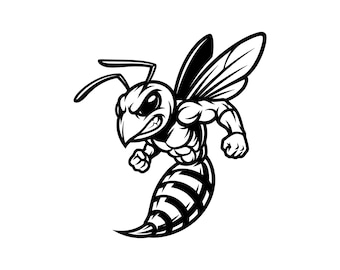 Ilustración vectorial de la mascota avispón, SVG, PNG, JPG, arte de avispón, clipart de abeja, silueta de avispón, diseño de mascota de abeja, logotipo de avispón, caricatura