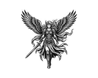 Valkyrie Warrior Vector Illustration, SVG, PNG, JPG, Valkyrie, Warrior Clipart, Viking Silhouette, Norse Warrior Design, Mythical Fighter