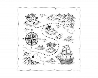 Vintage Adventure Treasure Map Vector Illustration, SVG, PNG, JPG, Treasure Map, Adventure Clipart, Map Silhouette, Pirate Map, Map Design