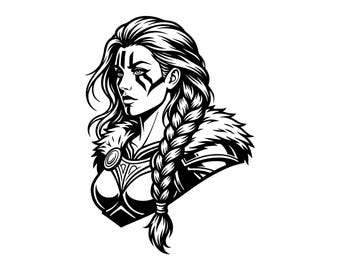 Valkyrie Warrior Vector Illustration, SVG, PNG, JPG, Female Goddess Art, Norse Valkyrie Design, Warrior Woman Clipart, Valkyrie Silhouette